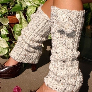 Crochet Leg Warmers With Pom Poms Oatmeal - Etsy
