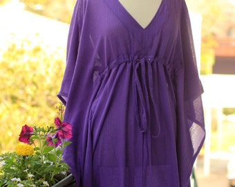 Kaftan Maxi Dress - Beach Cover Up Caftan in Purple Cotton Gauze - Lots of Colors