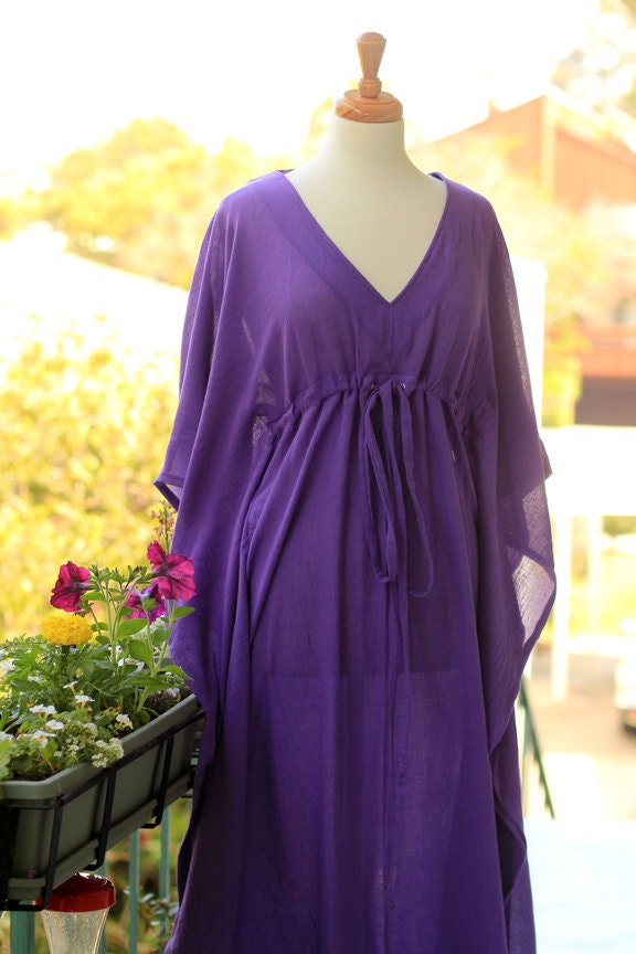 Kaftan Maxi Dress - Beach Cover Up Caftan in Purple Cotton Gauze - Lots of Colors