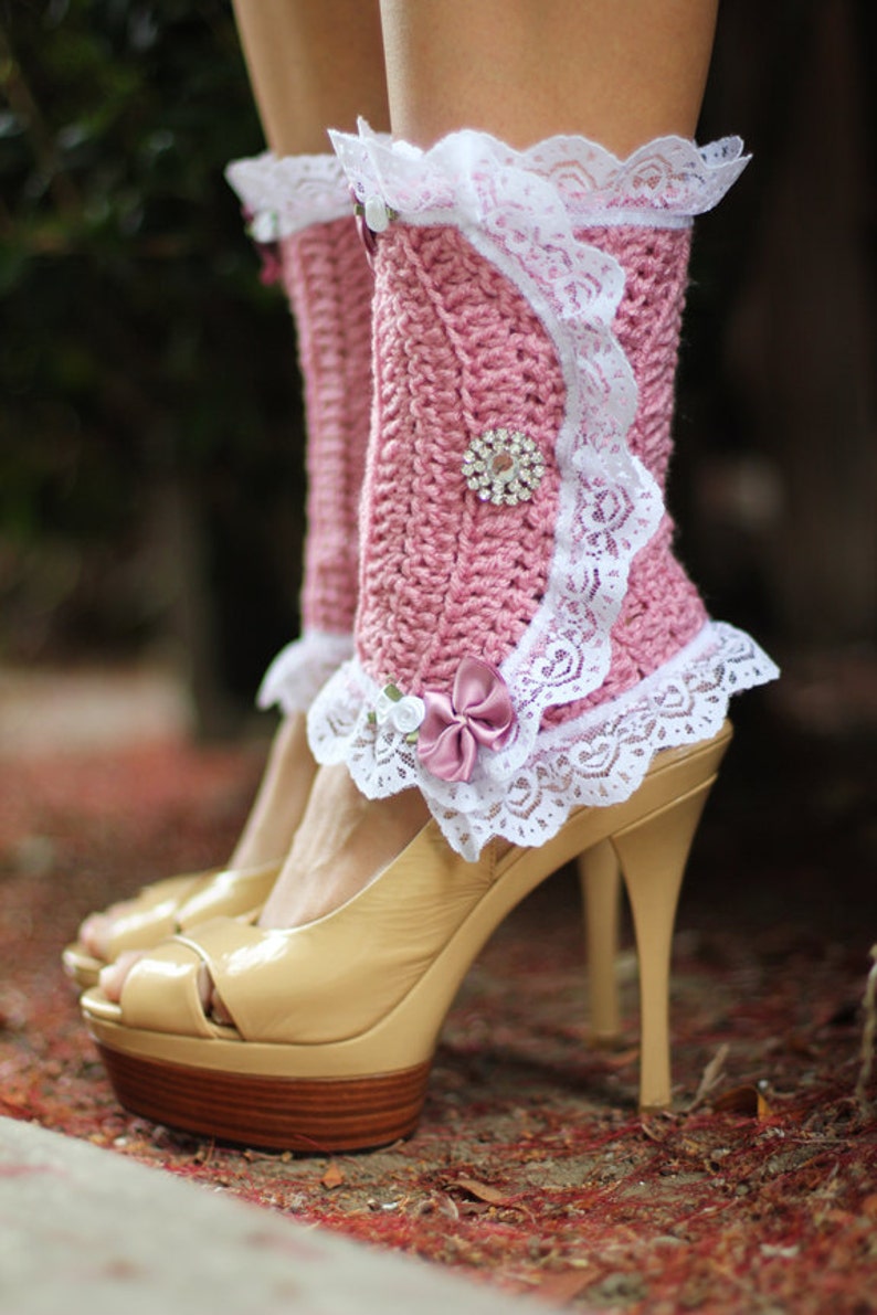 Lots of Colors Steampunk Accessories Victorian Style Leg Warmers Crochet and Lace Spats in Rose