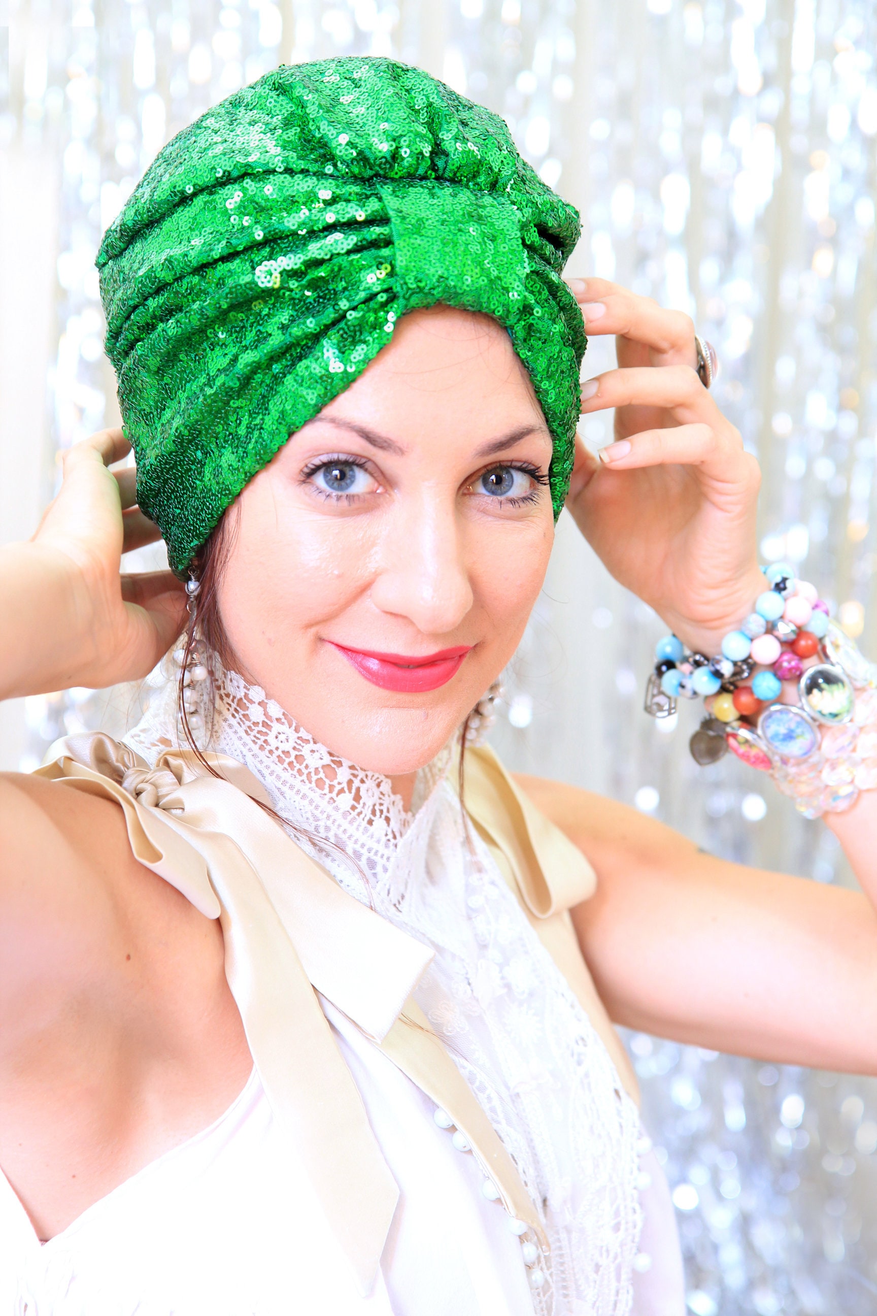Green Sequin Turban Headwrap Bridal Headwrap | Medu By Sepedi Bapedi – MEDU by Sepedi Bapedi main image 3