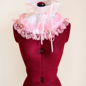 Cowl Neck Warmer Victorian Style Fashion Collar in White with Pink Lace Lots of Colors image 2