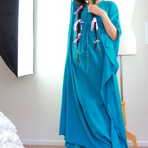 Teal Kaftan Maxi Dress Cotton Gauze Beach Cover Up Women's Maxi Caftan Dresses Lots of Colors image 2