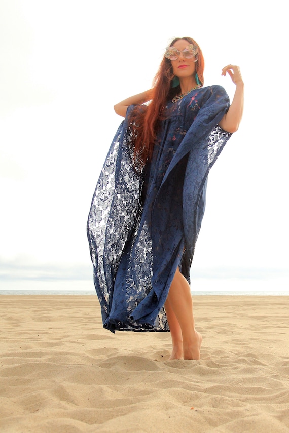 Impresión de la gasa Kaftan Tie Dye vacaciones de verano playa encubrir vestido Maxi Uk 8 10 12