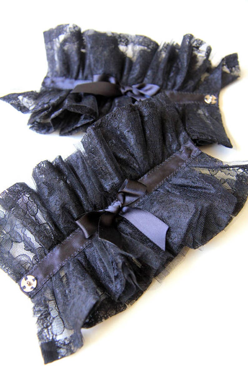 Black Lace Cuffs Victorian Style Wrist Cuff with Tulle Lolita Fashion Gothic Halloween Costume Steampunk Cuffs image 6