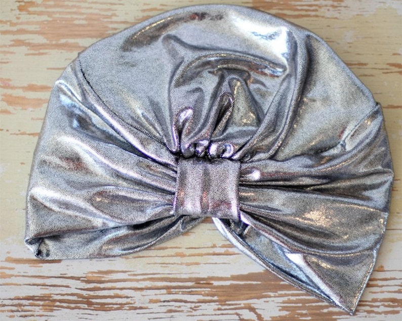 Hair Turban in Silver and Black Metallic Womens Fashion Head Wrap Sparkly Turbans image 2