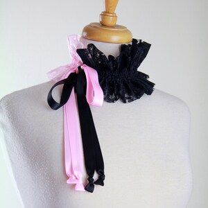 Pink and Black Choker Collar Victorian Style Neck Ruff with Satin Ties Gothic, Burlesque, Steampunk, Cosplay Costume Collars image 5