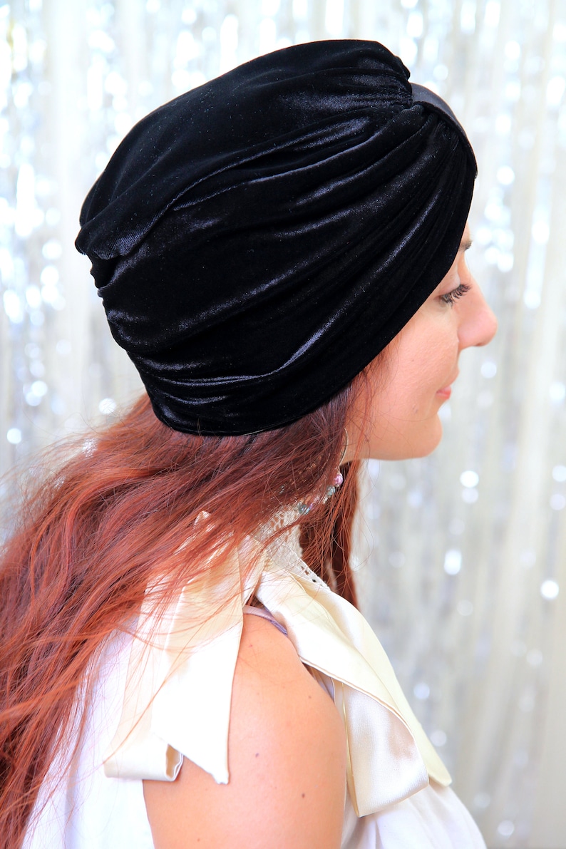 Black Velvet Turban Hat Womens Turban Headwrap Fashion Turbans Lots of Colors image 3