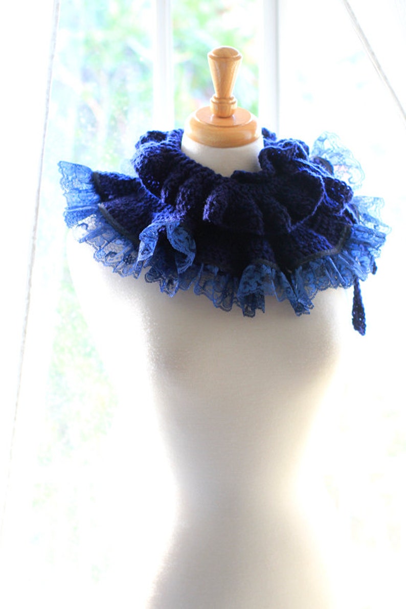 Ruffle Neck Warmer Fall Fashion Collar in Navy by Mademoiselle Mermaid image 1