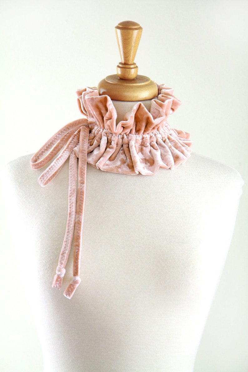 Champagne Blush Pink Collar in Crushed Velvet Victorian Style Collar, Neck Ruff, or Neck Frill Lots of Colors image 1