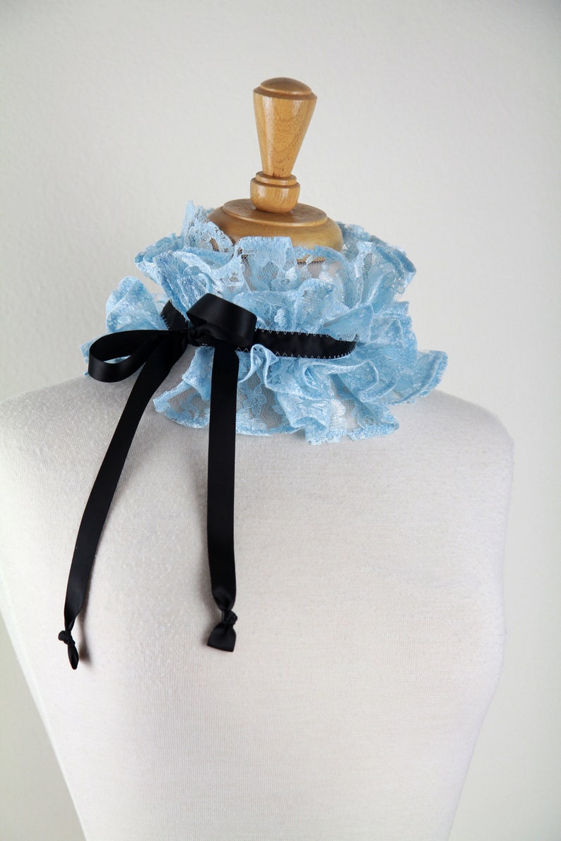 Regency Ruff Light Blue Lace Collar With Black Ties - Regency Era, Victorian ...