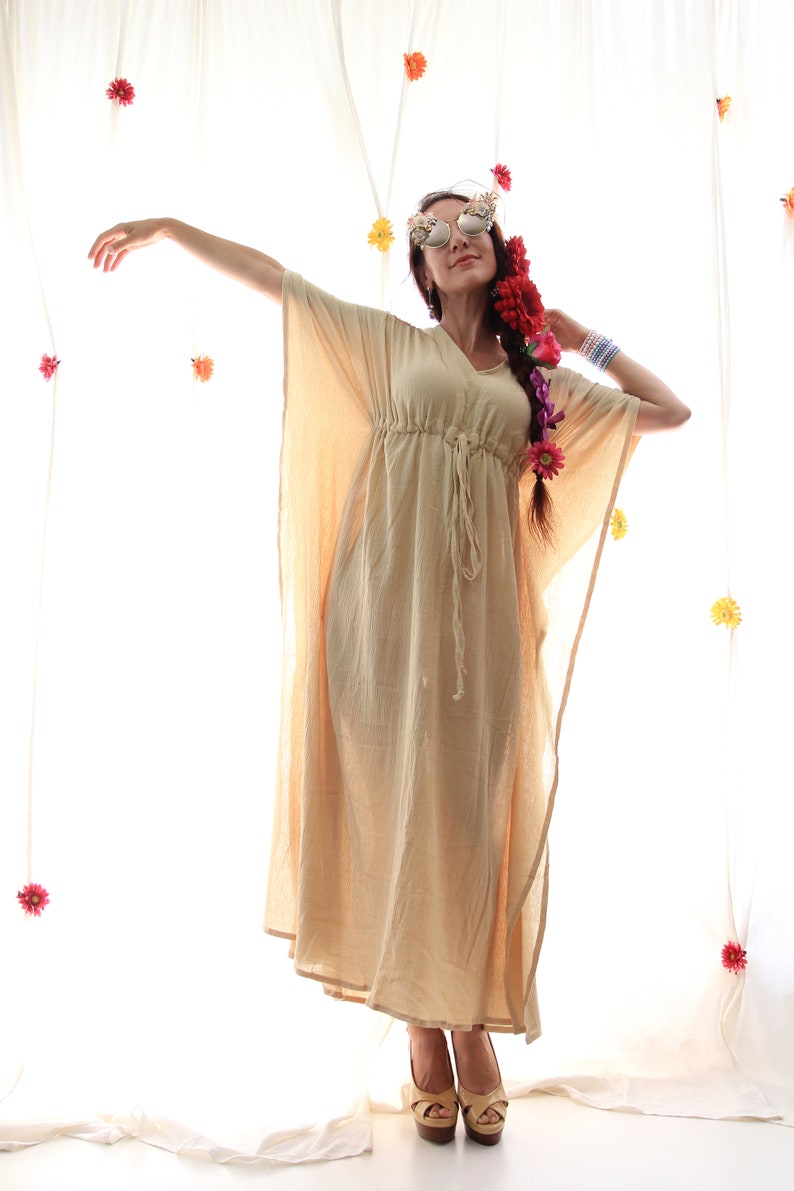 Caftan Maxi Dress Beach Cover Up Kaftan in Natural Cotton Gauze Lots of Colors image 5