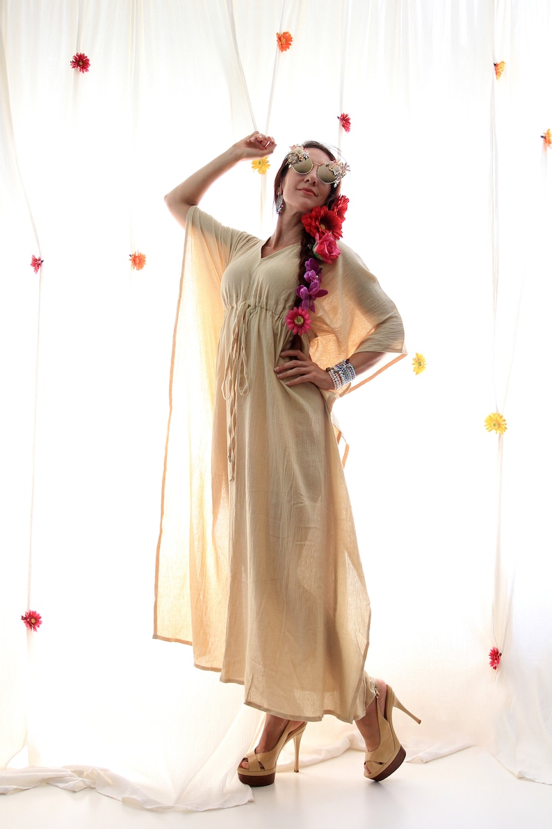 Caftan Maxi Dress Beach Cover Up Kaftan in Natural Cotton Gauze Lots of Colors image 4