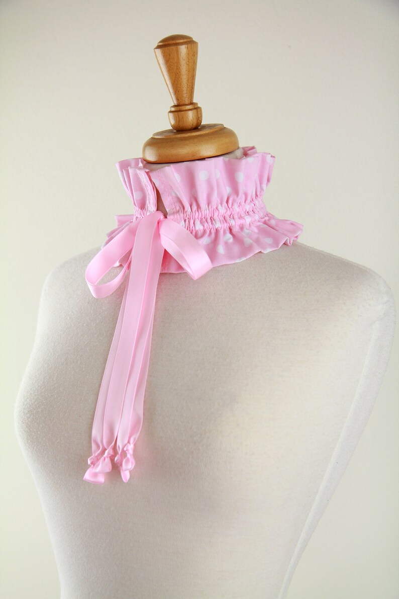 Cottagecore Pink and White Polka Dot Collar Victorian or Edwardian Style Choker or Neck Ruff image 4