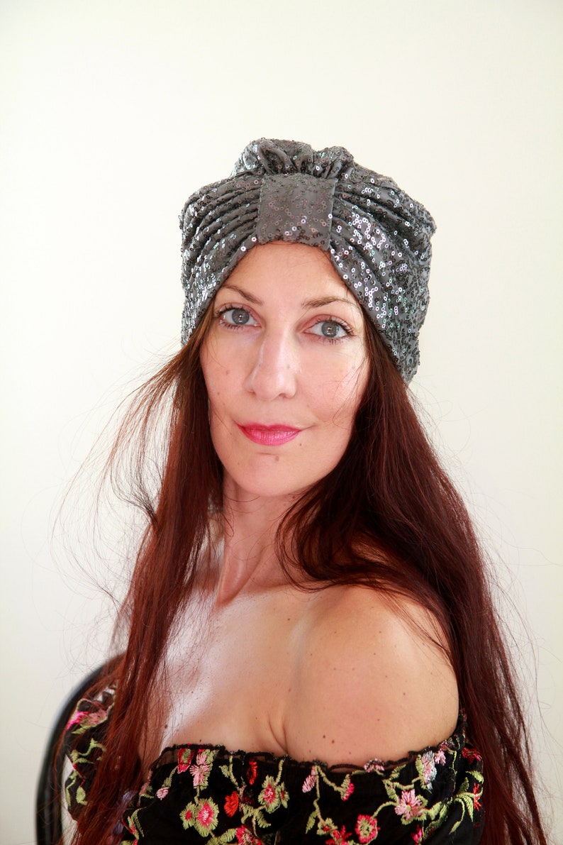 Copper and Black Sequin Turban by Mademoiselle Mermaid image 8