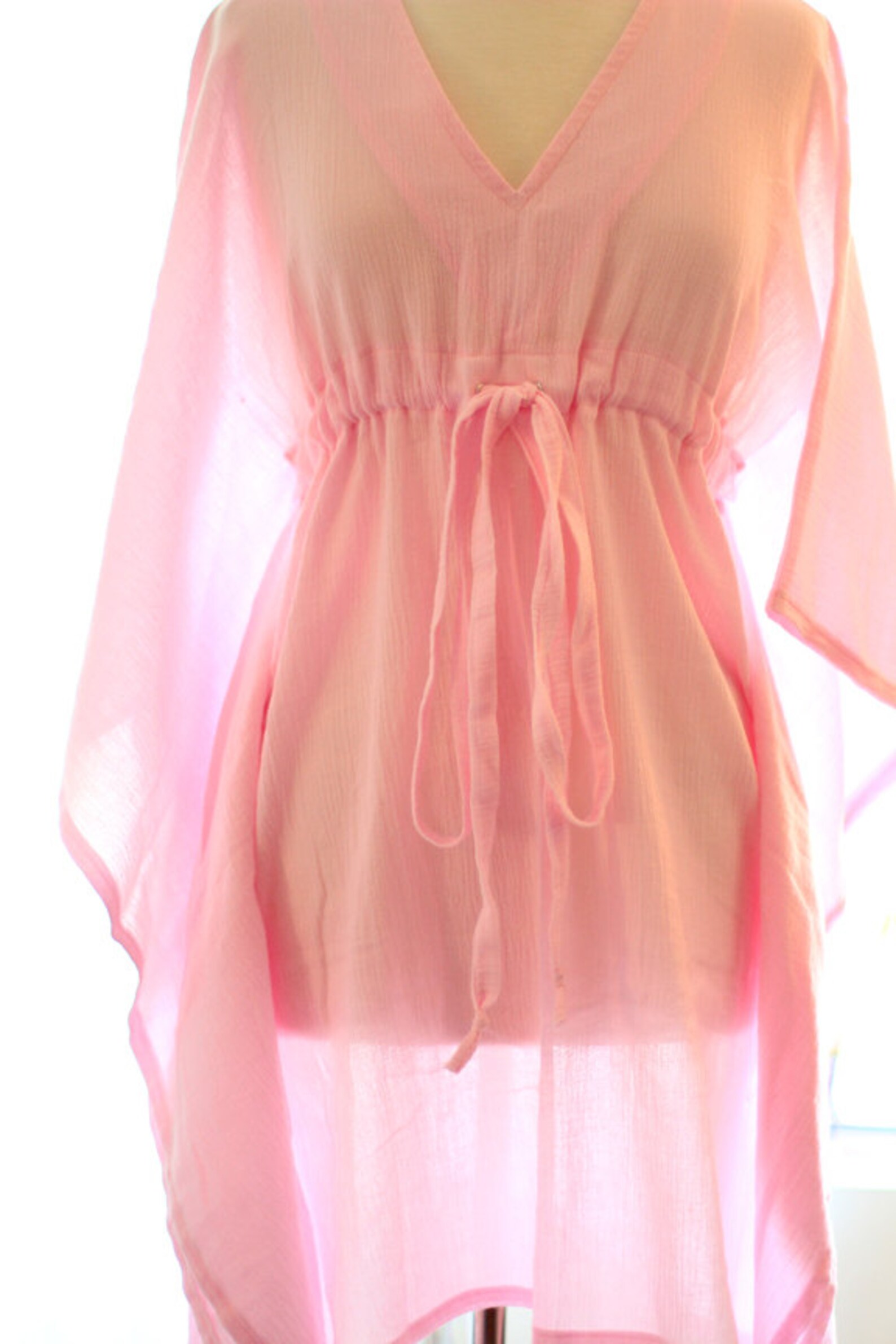Mini Caftan Dress Beach Cover up Kaftan in Pink Cotton Gauze Etsy