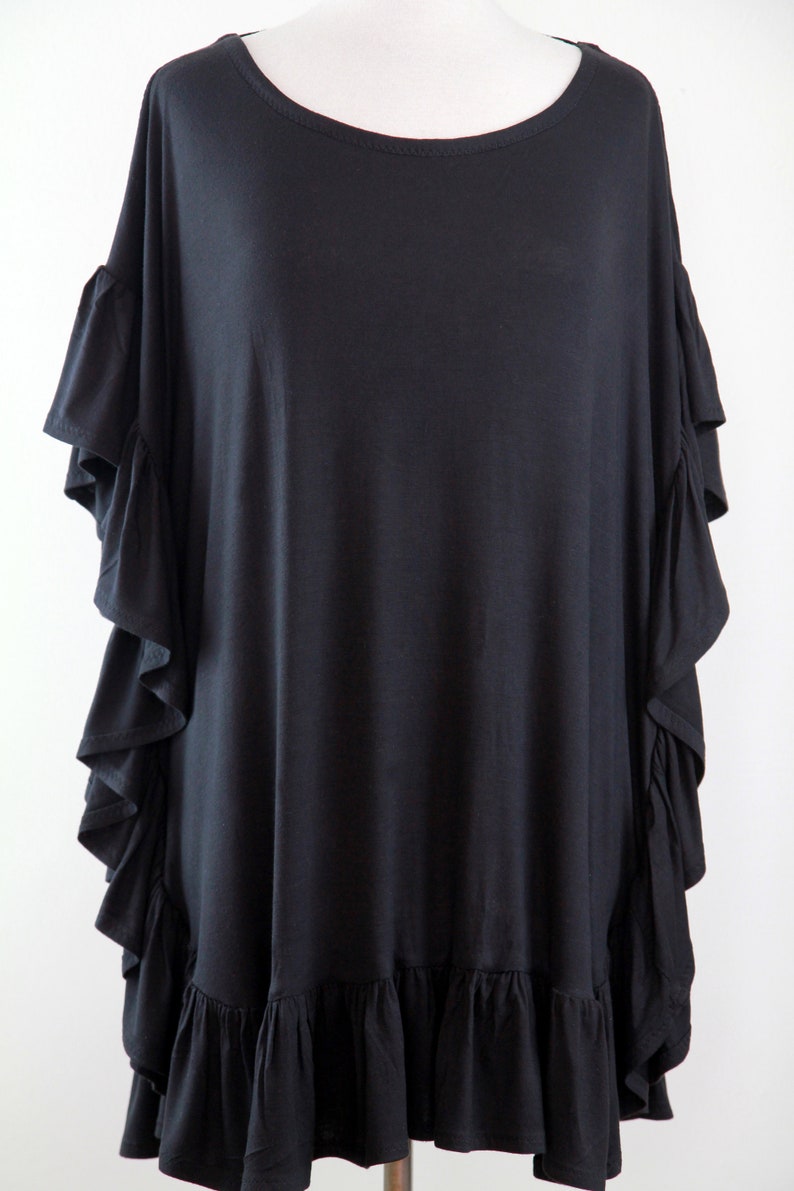 Black Beach Cover Up with Open Back Jersey Knit Beach Poncho Beach Dress with Ruffles and Low Back Lots of Colors image 8