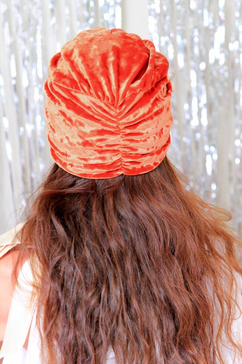 Crushed Velvet Turban Hat in Rust Orange Women's Fashion Hair Wrap Pumpkin Spice Lots of Colors image 4