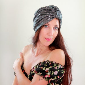 Copper and Black Sequin Turban by Mademoiselle Mermaid image 9