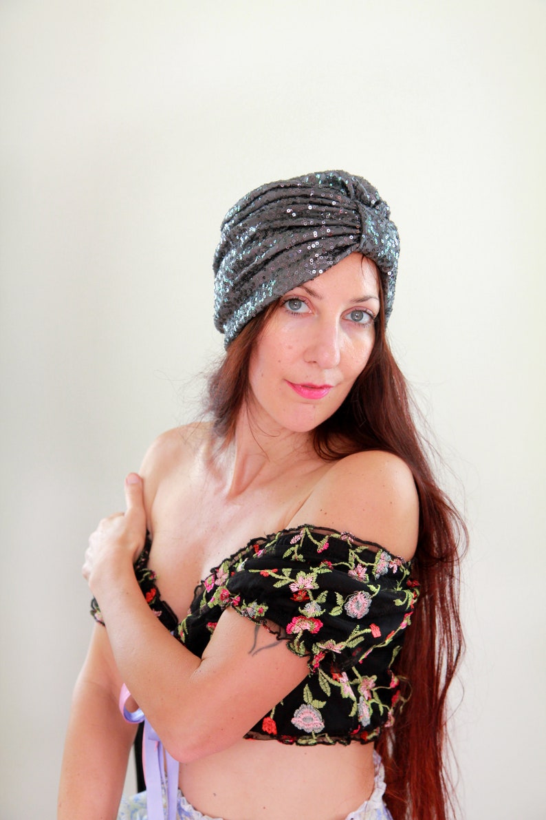 Copper and Black Sequin Turban by Mademoiselle Mermaid image 9