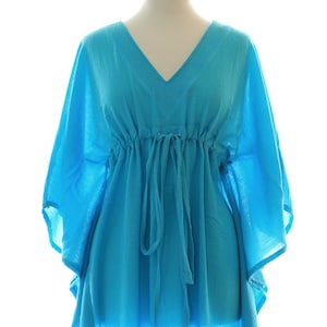 Kaftan Maxi Dress - Beach Cover Up Caftan in Turquoise Cotton Gauze - 20 Colors