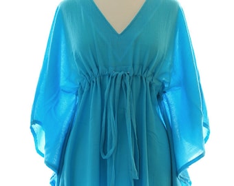 Kaftan Maxi Dress - Beach Cover Up Caftan in Turquoise Cotton Gauze - 20 Colors