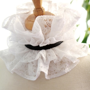 White Lace Collar with Black Ties - White and Black Choker Collar - Elizabethan Ruff or Victorian Style Collar - Edwardian Collar