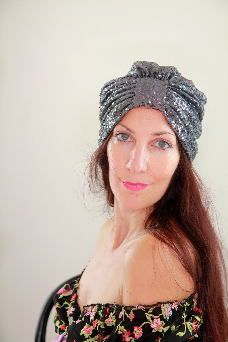 Women's Fashion Turban in Wine Sequins Sequin Hair Turbans by Mademoiselle Mermaid Lots of Colors image 7