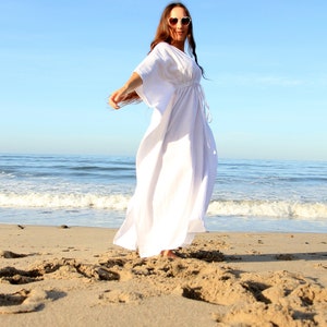 Linen Maxi Dress Caftan in White, Ivory, or Black Long Kaftan image 3