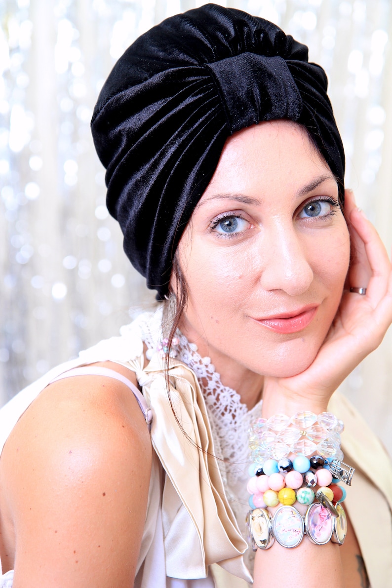 Black Velvet Turban Hat Womens Turban Headwrap Fashion Turbans Lots of Colors image 7