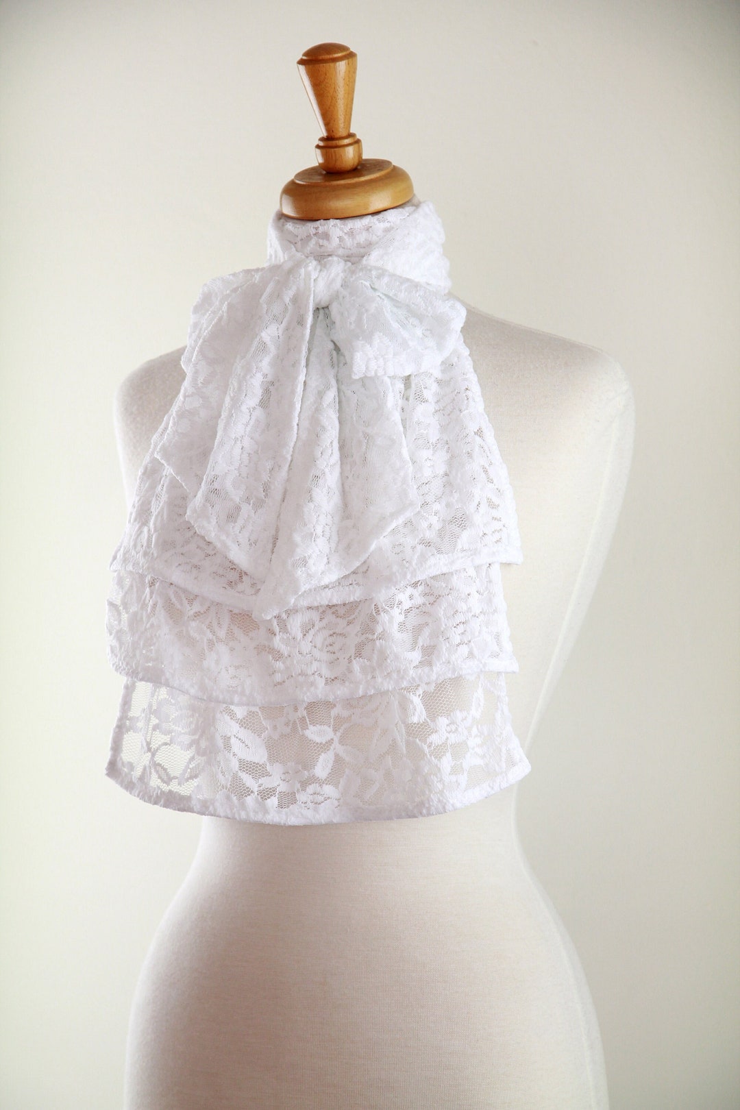 Jabot Collar in White, Ivory, or Black Lace Edwardian, Victorian, or