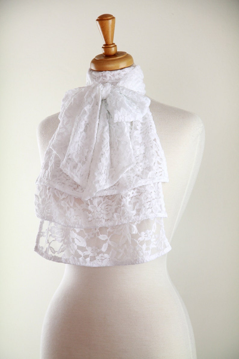 Jabot Collar in White, Ivory, or Black Lace Edwardian, Victorian, or Baroque Style Neck Frill Bib Fashion Collars image 1