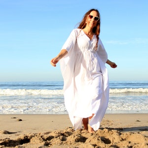 Linen Maxi Dress Caftan in White, Ivory, or Black Long Kaftan image 5