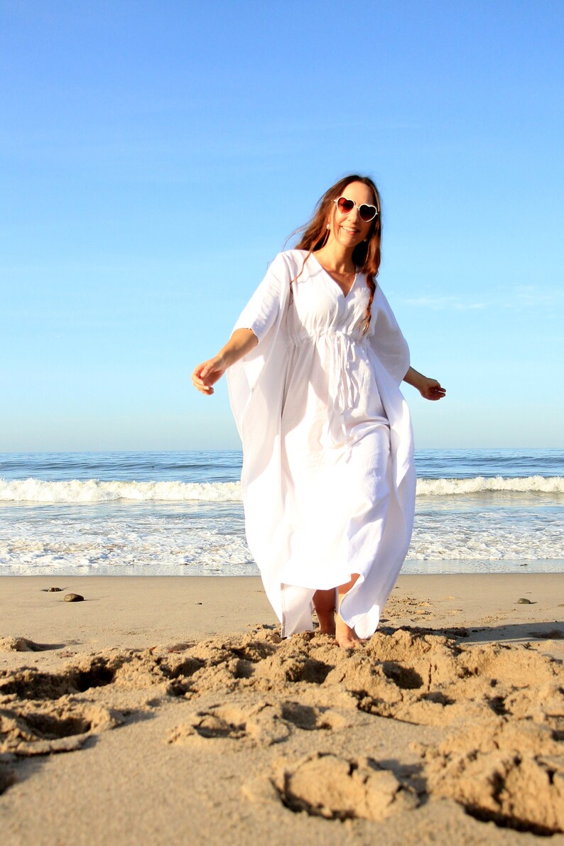 Linen Maxi Dress Caftan in White, Ivory, or Black Long Kaftan image 5