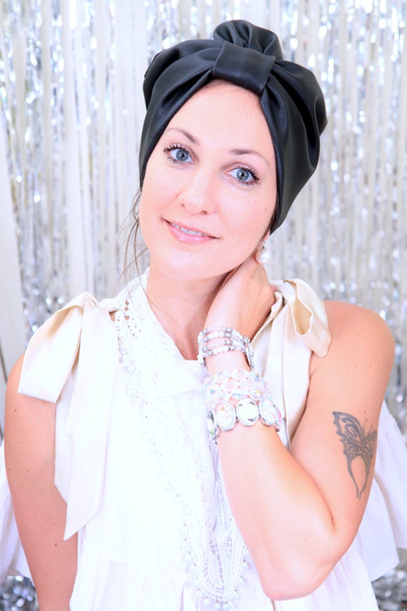 Faux Leather Turban in Black or White by Mademoiselle Mermaid image 2