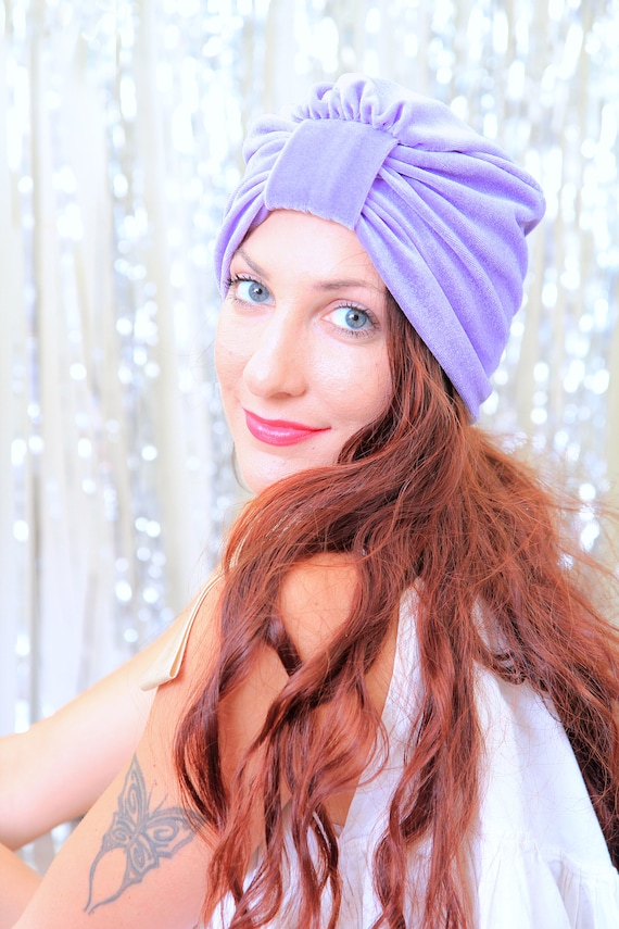 Purple and Cream Textured Damask Headwrap Turban African Ready to Wear Auto Gele, Head Wrap, Damask Head Tie  main image 3
