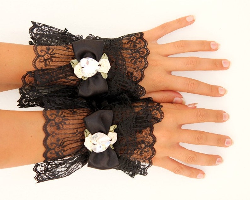 Black Lace Cuffs Victorian Fashion Wrist Cuffs Steampunk Etsy