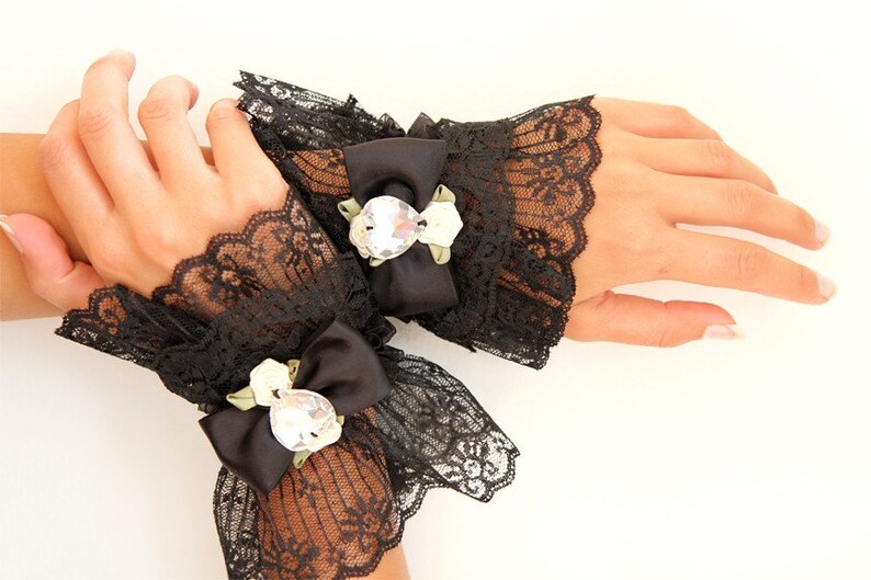 Black Lace Cuffs Victorian Fashion Wrist Cuffs Steampunk Etsy