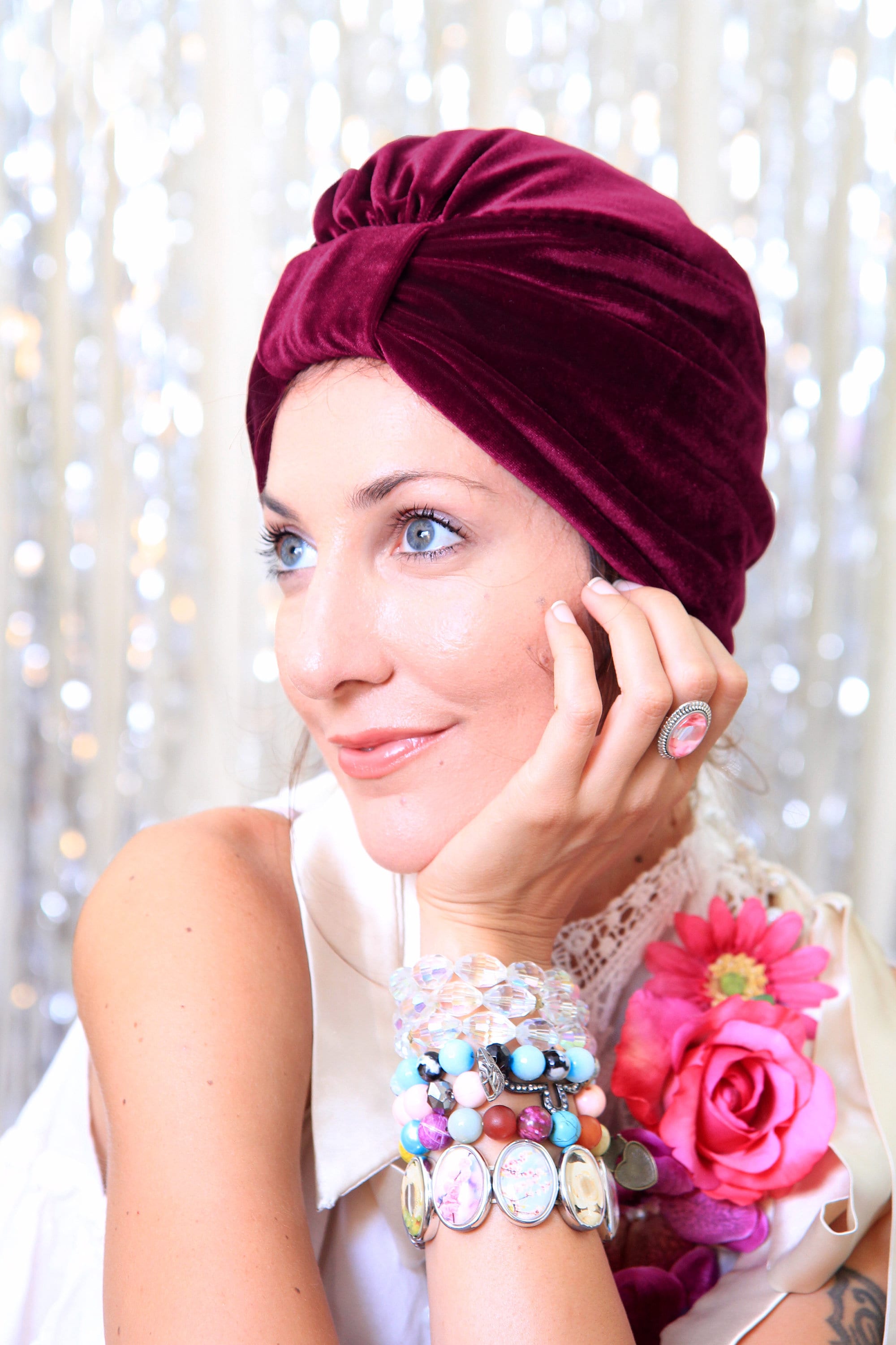 Velvet Turban - Women's Fashion Hair Wrap in Burgundy - Bohemian