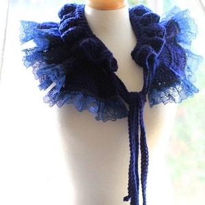 Ruffle Neck Warmer Fall Fashion Collar in Navy by Mademoiselle Mermaid image 4