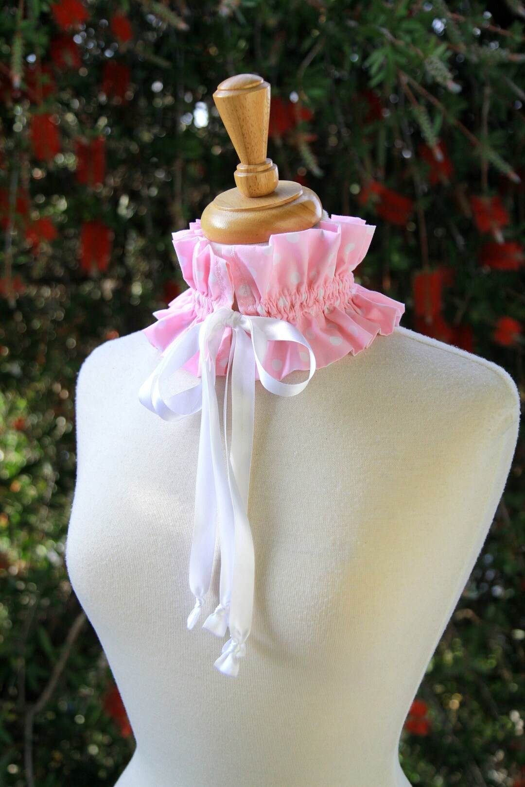 Polka Dot Neck Ruff in Candy Pink With White Dots - Victorian Choker ...