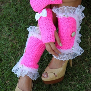 Victorian Style Leg Warmers Crochet and Lace Spats in Hot Pink Kawaii Fashion Accessories Lots of Colors image 3