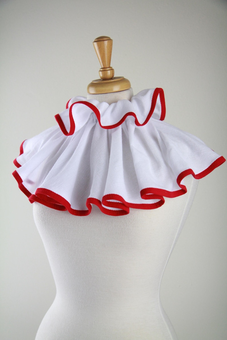 Clown Collar in White and Red Cotton Gauze - Circus and Cosplay Costume ...