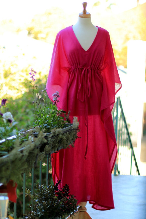 Caftan Maxi Dress Beach Cover Up Kaftan in Fuchsia Cotton | Etsy