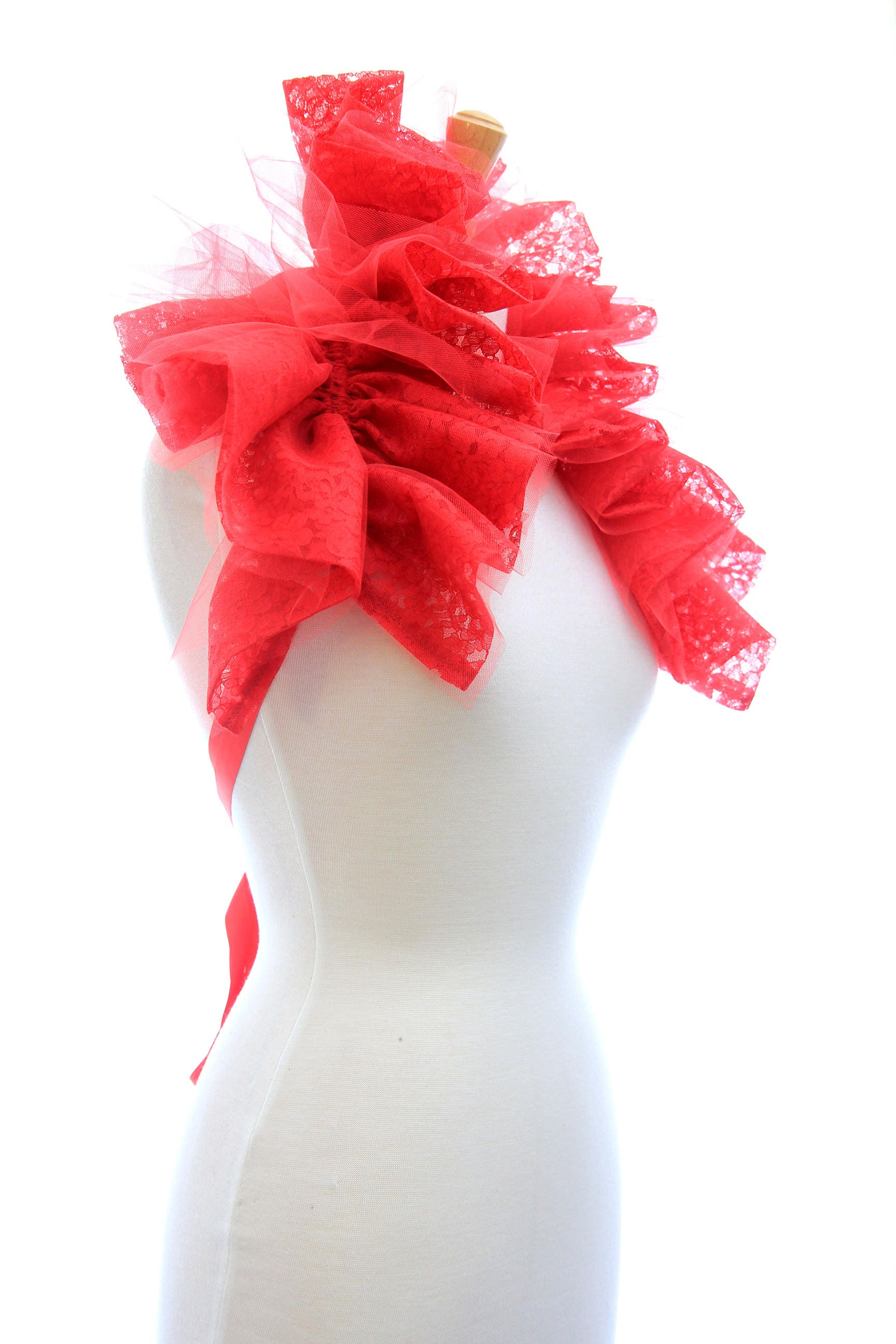Red Neck Ruff Lace and Tulle Neck Ruff in Red - Elizabethan Fashion Ruffs - Victorian ...