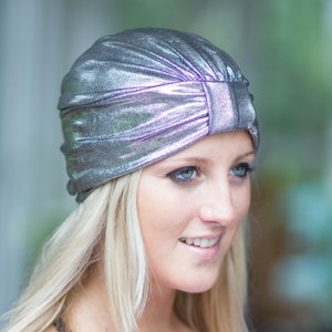 Hair Turban in Silver and Black Metallic - Women’s Fashion Head Wrap - Sparkly Turbans