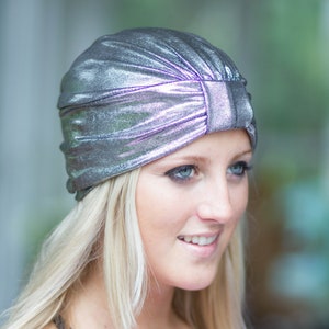 Hair Turban in Silver and Black Metallic Womens Fashion Head Wrap Sparkly Turbans image 1