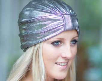 Hair Turban in Silver and Black Metallic - Women’s Fashion Head Wrap - Sparkly Turbans