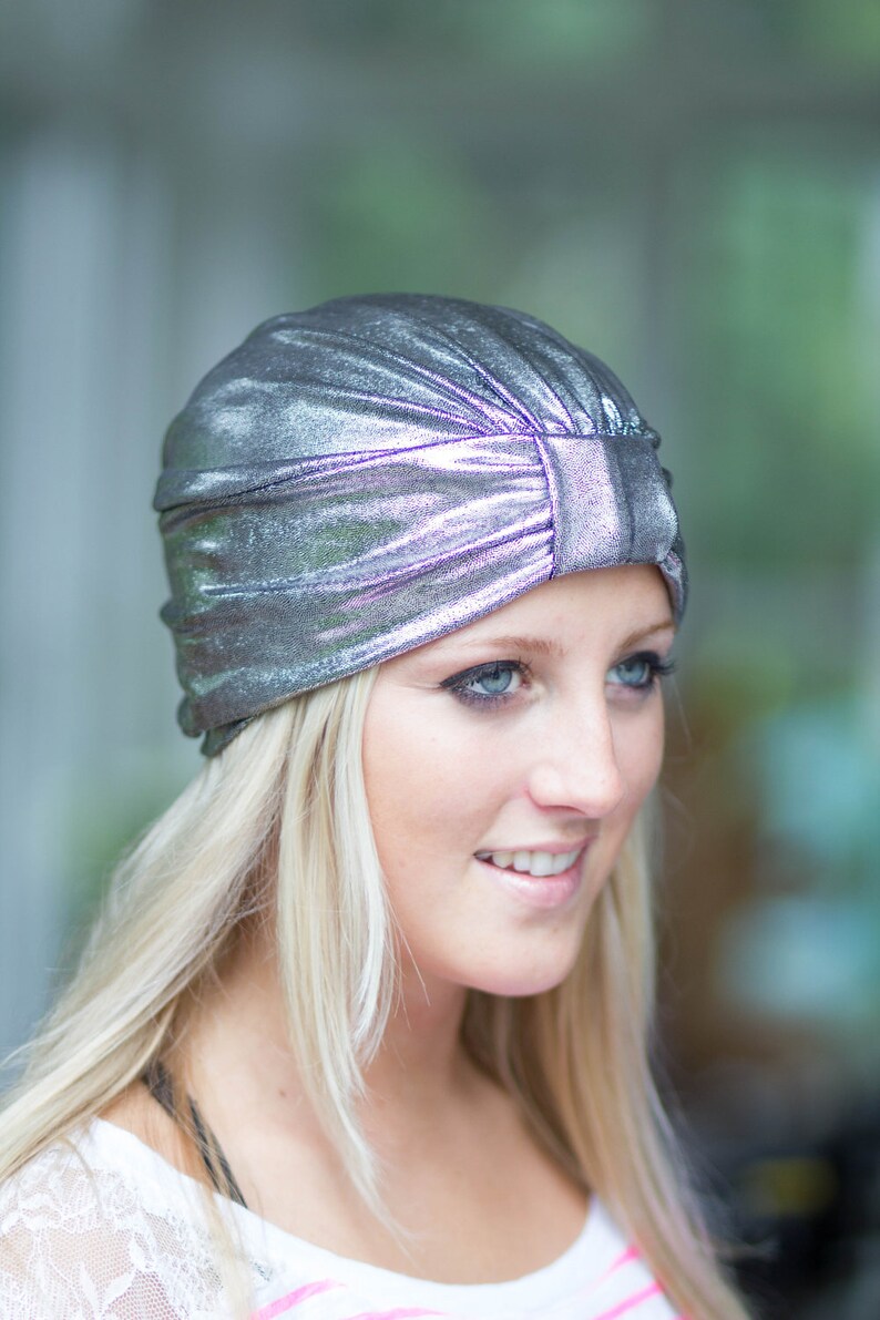 Hair Turban in Silver and Black Metallic Womens Fashion Head Wrap Sparkly Turbans image 1