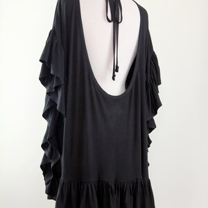 Black Beach Cover Up with Open Back Jersey Knit Beach Poncho Beach Dress with Ruffles and Low Back Lots of Colors image 5